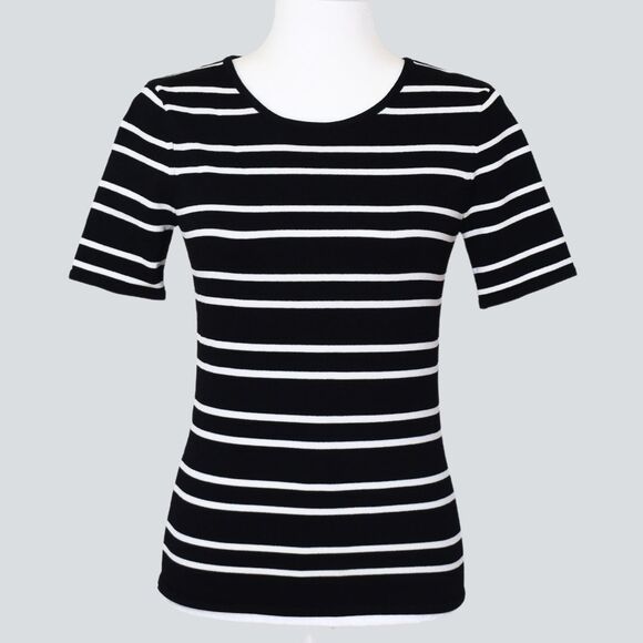 CARMEN Women's Black & White Striped Knit Top Size XS - Picture 1 of 7